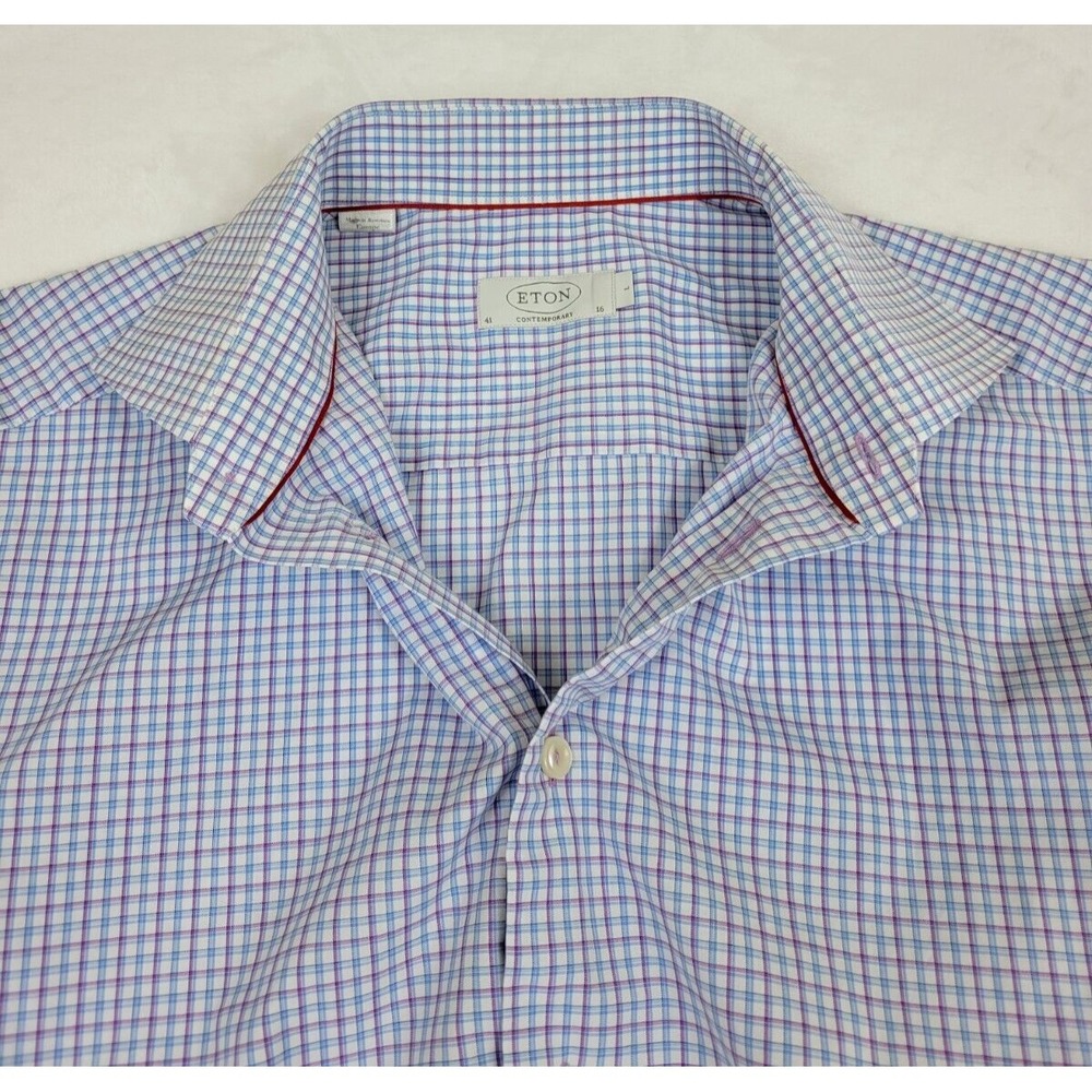 Men's Eton Brighton Button-Up Plaid Dress Shirt Slim Fit Sz L 41/16 - Picture 8 of 11